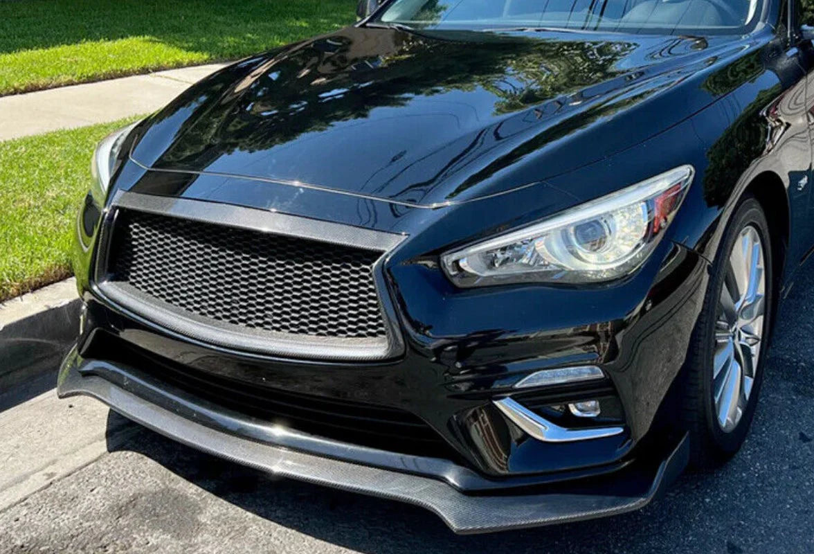 Infiniti Q50 Front Bumper Debadged Grill 2014-17, 2018-23 (Gloss Black, Carbon Fiber)